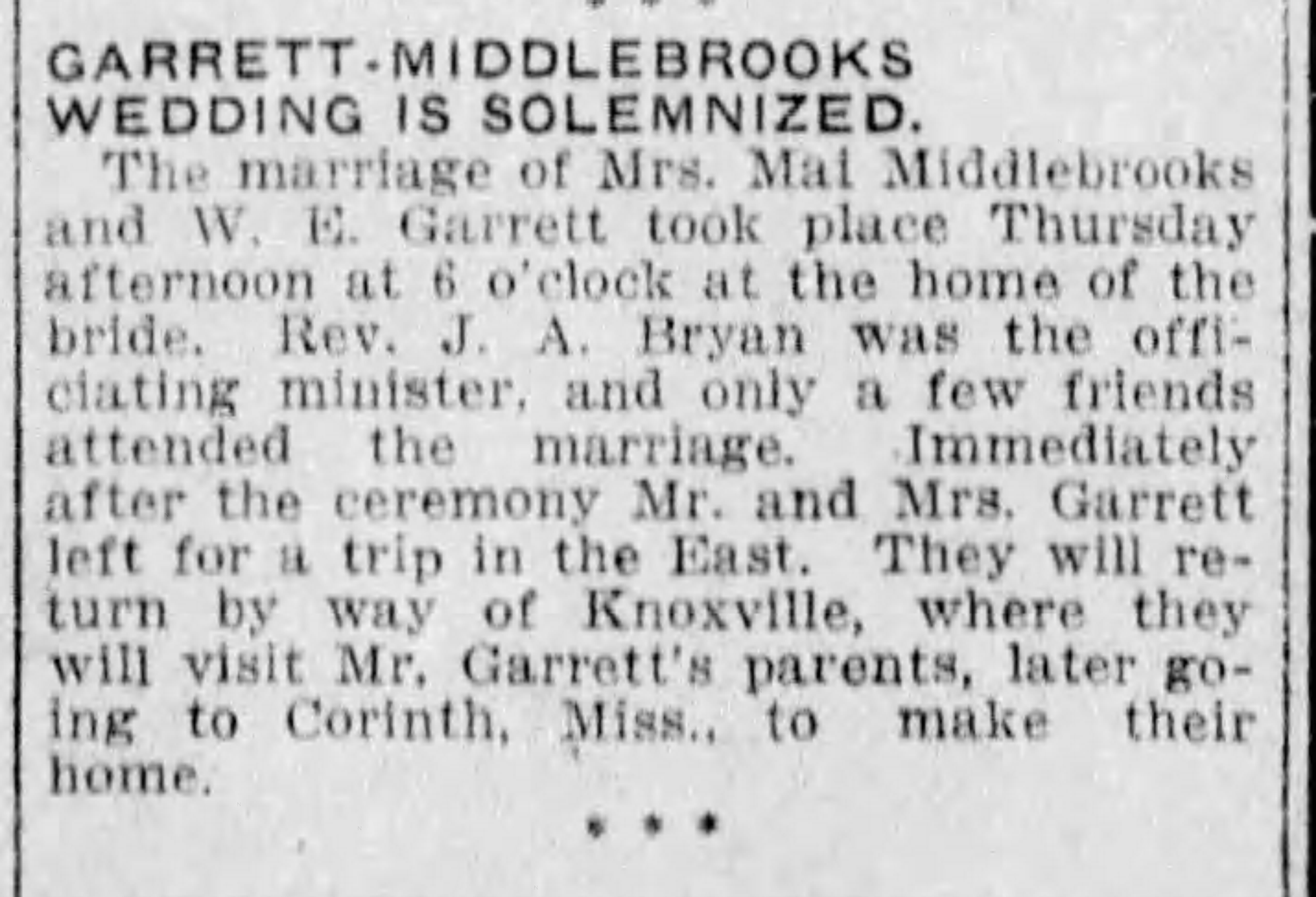 Mal Middlebrooks-W.E. Garrett